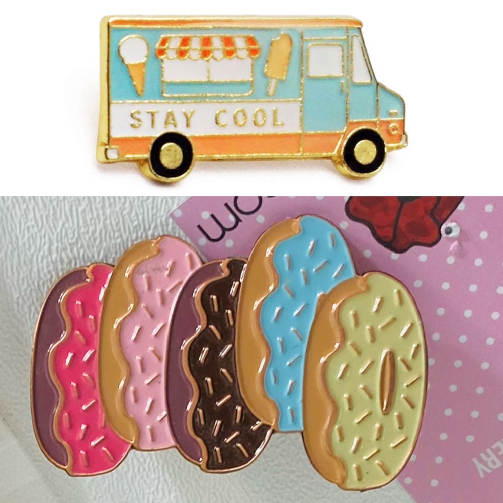 Cute Sweets Enamel Pin Bundle Ice Cream Truck Donuts Pastel Stay Cool Treats